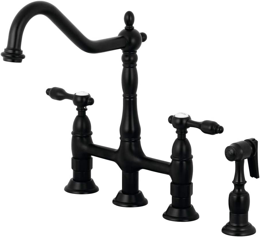 Kingston Brass KS1270TALBS Tudor Bridge Kitchen Faucet, Matte Black