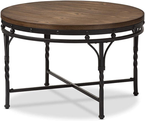 Baxton Studio Austin Vintage Industrial Antique Bronze Round Coffee Cocktail Occasional Table