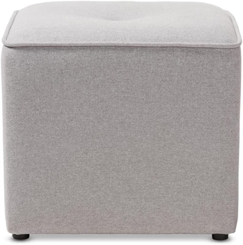 Baxton Studio Corinne Modern and Contemporary Light Grey Fabric Upholstered Ottoman/Contemporary/Grey/Fabric Dacron 100%&#34;/Eucalyptus Wood/HDF/Foam