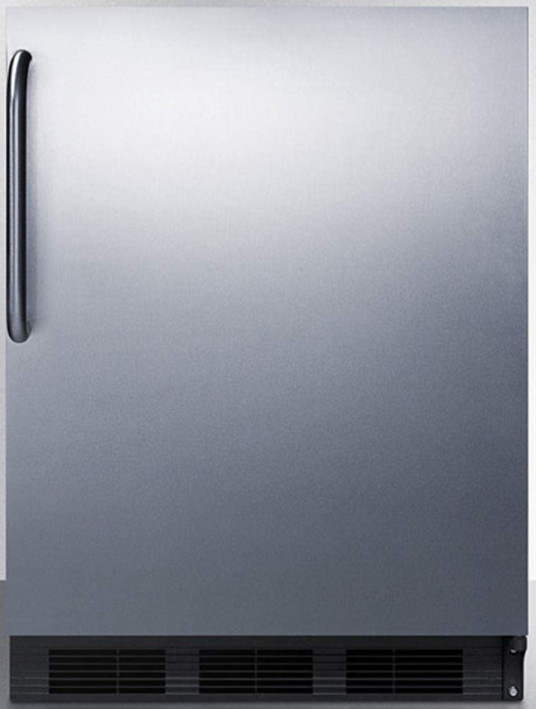 Summit Appliance FF7BKSSTB Commercially Listed Freestanding All-Refrigerator for General Purpose Use with Automatic Defrost, Stainless Steel Wrapped Door, Towel Bar Handle and Black Cabinet