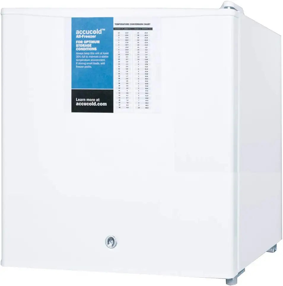 Summit Appliance FS24LPRO Accucold Compact All-Freezer, Factory-installed Probe Hole, Factory Installed Keyed Lock, 1.4 cu.ft Capacity, Manual Defrost, Magnetic Door Gasket, Removable Shelf