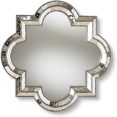 Baxton Studio Catia Art Deco Antique Silver Finished Quatrefoil Accent Wall Mirror