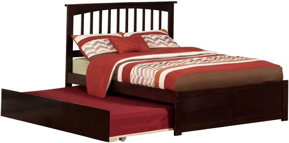 AFI Misson Platform Bed with Flat Panel Footboard and Twin Size Urban Trundle, Full, Espresso