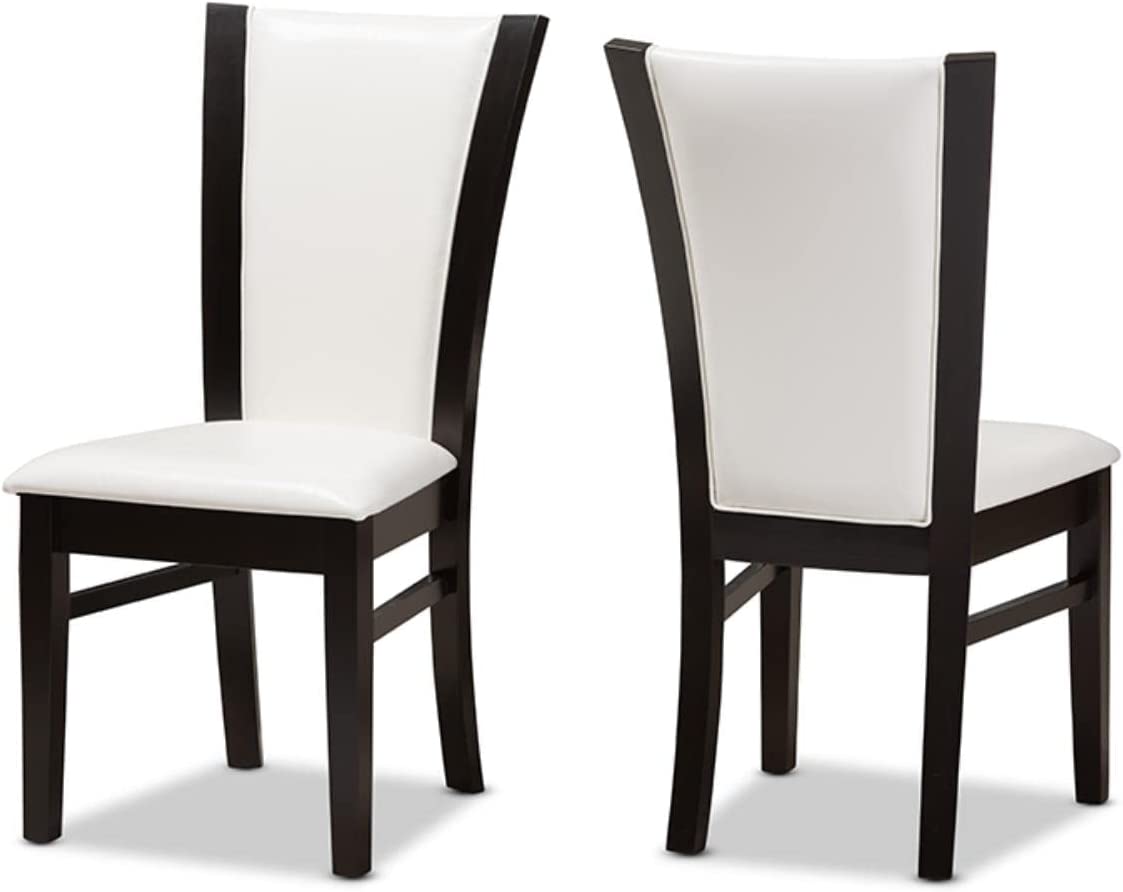 Baxton Studio Adley Modern and Contemporary 5-Piece Dark Brown Finished White Faux Leather Dining Set White//Medium Wood/Contemporary/Table/Faux Leather/Solid Rubber Wood/Foam