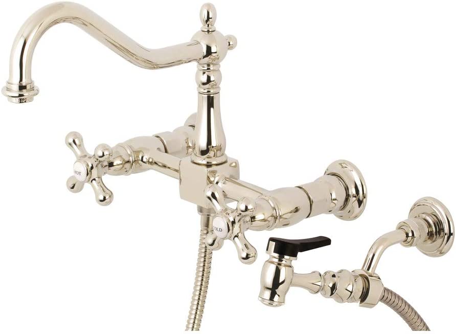 Kingston Brass KS1246AXBS Heritage Bridge Kitchen Faucet, Polished Nickel