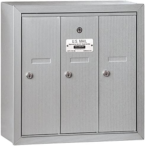 Salsbury Industries 3503ASP Surface Mounted Vertical Mailbox with Master Commercial Lock, Private Access and 3 Doors, Aluminum