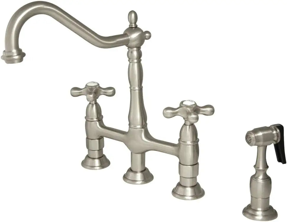 Kingston Brass KS1278AXBS Heritage Kitchen Faucet with Brass Sprayer, 8-3/4&#34;, Brushed Nickel