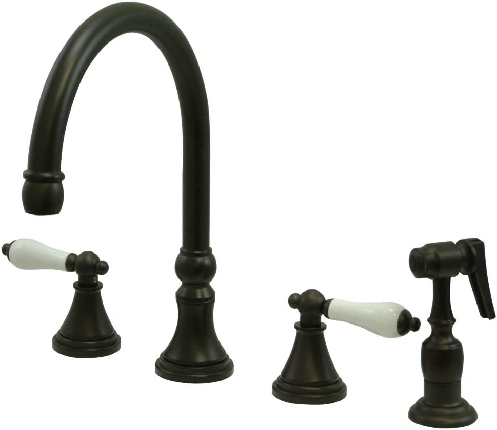 Kingston Brass KS2795PLBS 8-Inch Deck Mount Kitchen Faucet with Brass Sprayer, Oil Rubbed Bronze