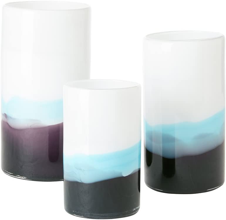 Atlantis Handmade Decorative Vase , Home Decor Accents Set Of Three Glass Vases , White / Blue / Black Gradient Color