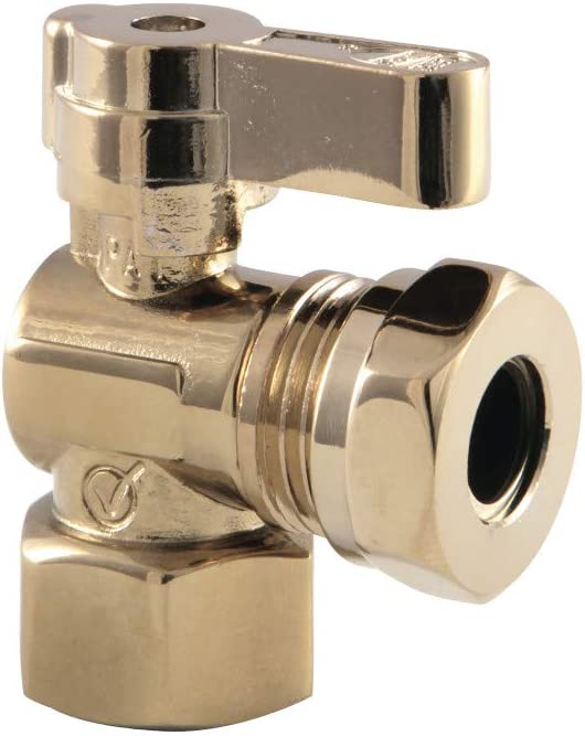 Kingston Brass KF4410PB Fip X 1/2 and 7/16 OD Slip Joint Angle Stop Valve, Polished Brass