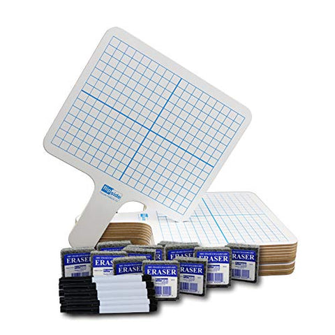 Flipside Products Rectangular Graph Double Sided Dry Erase Answer Paddle + Pens + Erasers - Class Pack 12, Black, 18125