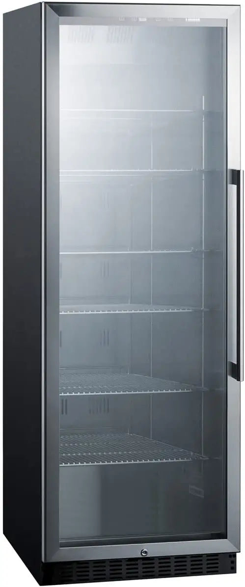 Summit Appliance SCR1401LH Full-Size Commercial Beverage Merchandiser with Left Hand Door, Stainless Steel Interior, Digital Thermostat, Self-Closing Glass Door, Lock and Black Cabinet