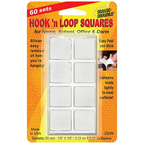 Magic Mounts Hook &#39;n Loop, 7/8&#34; Squares, 60 Sets