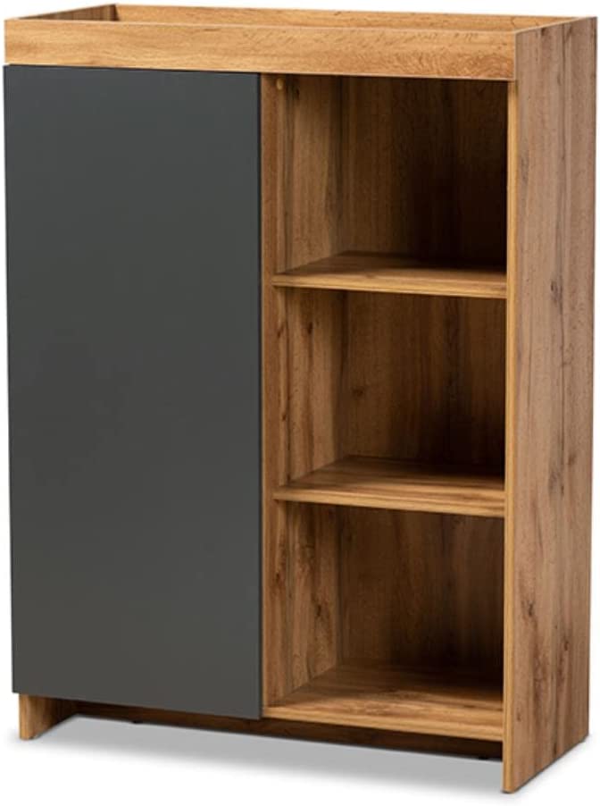 Baxton Studio Caspian Modern and Contemporary Two-Tone Grey and Oak Brown Finished Wood Shoe Cabinet