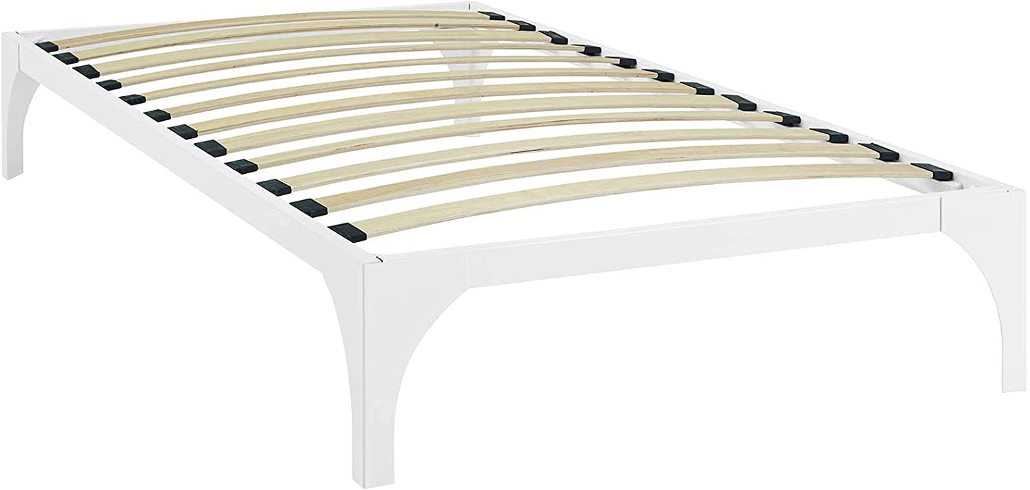 Modway Ollie Steel Modern Twin Platform Bed Frame Mattress Foundation with Slat Support in White