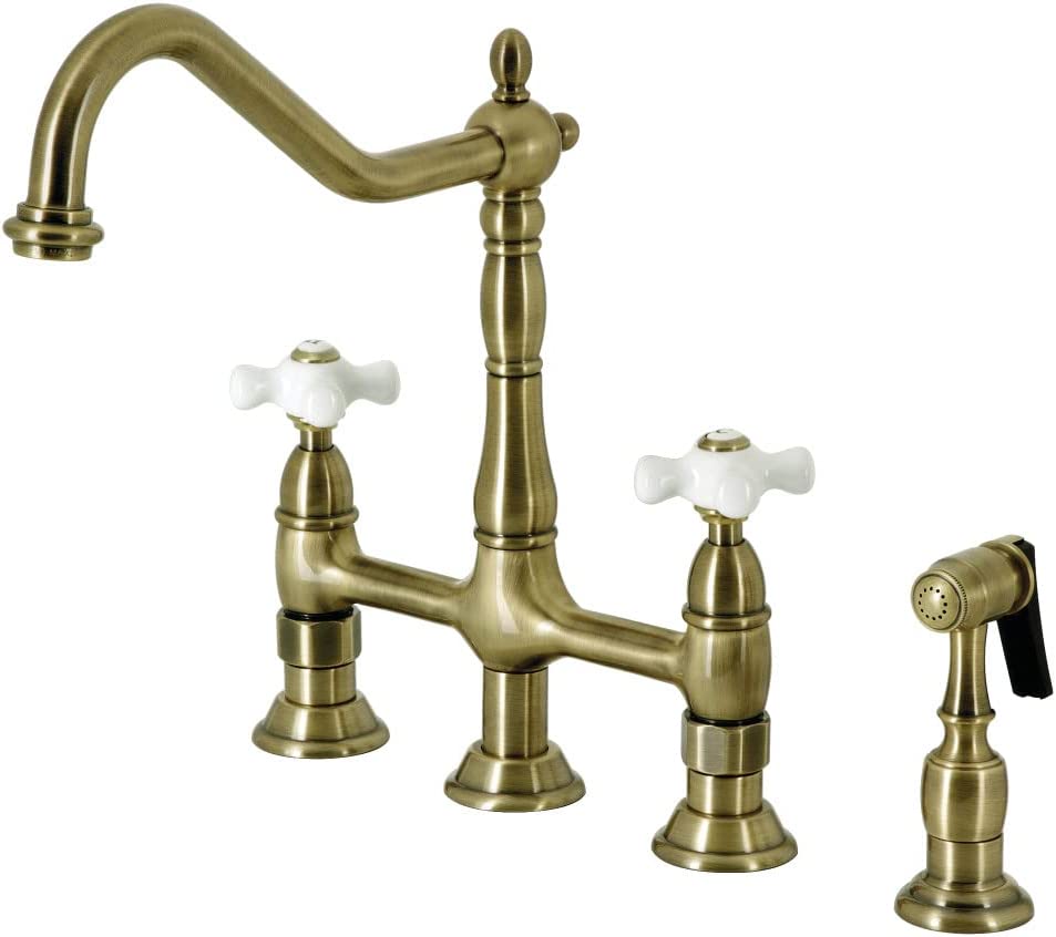 Kingston Brass KS1272PXBS Heritage Kitchen Faucet with Brass Sprayer, 8-3/4-Inch, Polished Brass