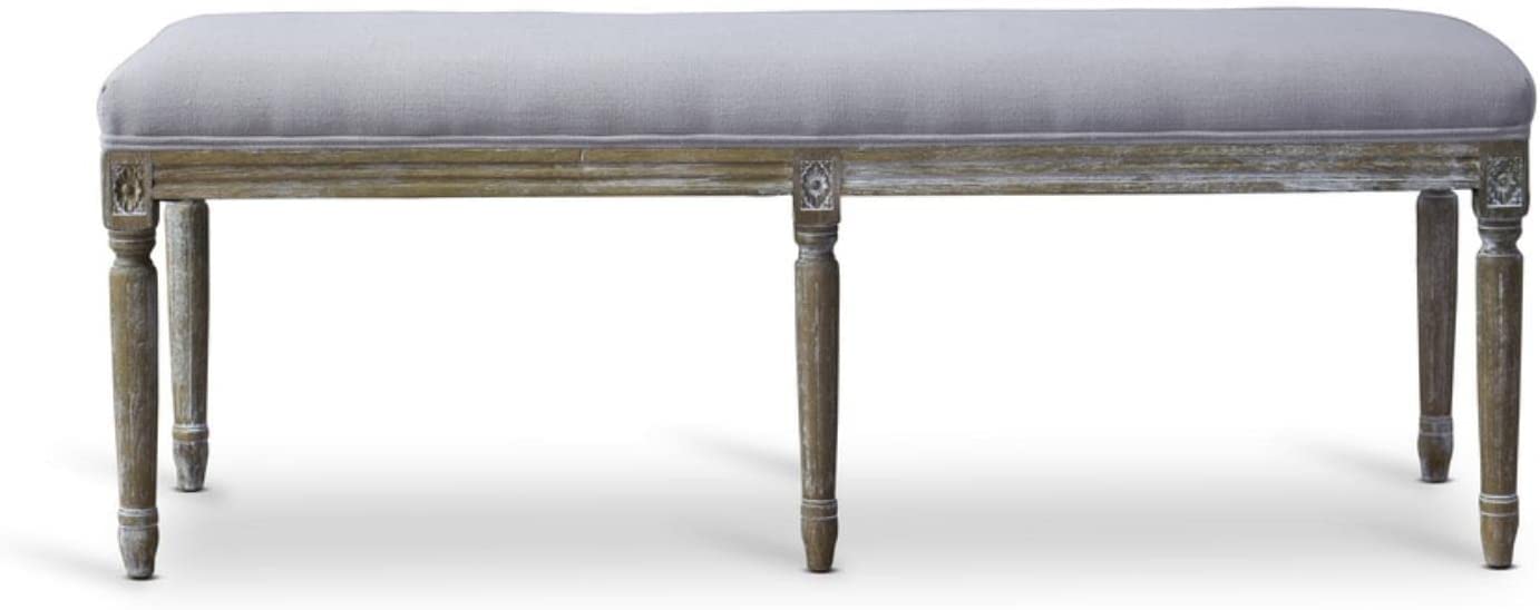 Baxton Studio Clairette Beige Linen French Style Natural Oak Wood Bench