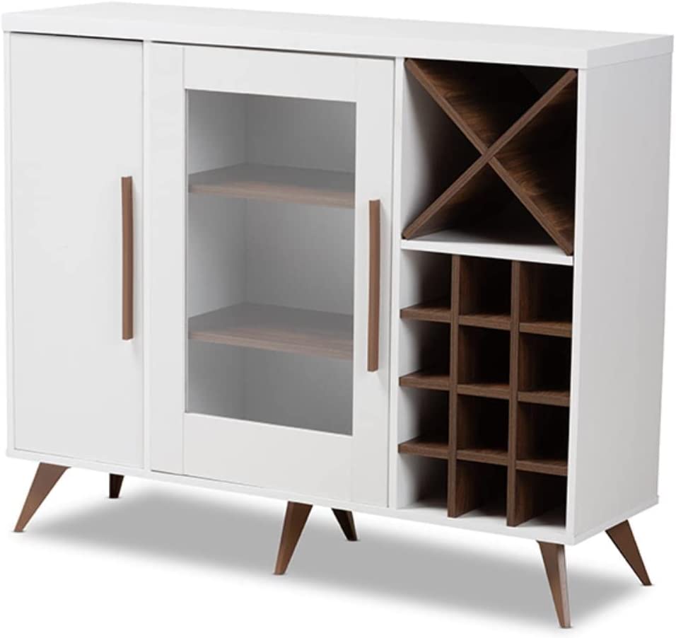 Baxton Studio Pietro Mid-Century Modern White and Walnut Finished Wood Wine Cabinet