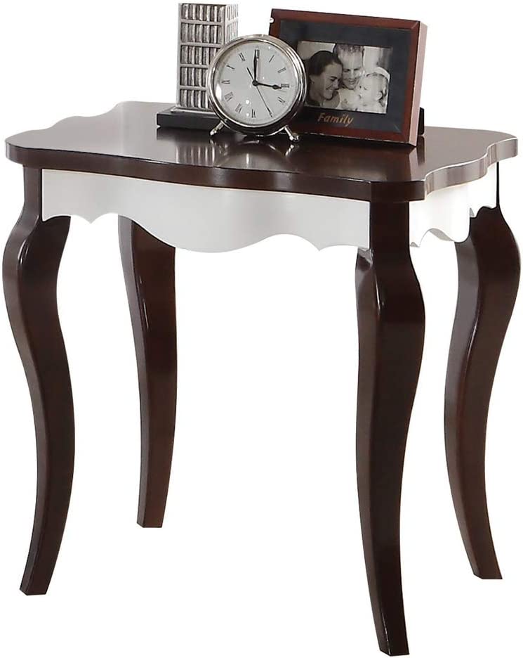 Acme Mathias Waving Apron Wood End Table in Walnut and White