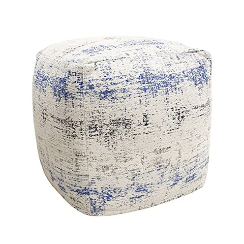 Pasargad Home Grandcanyon Premium Cotton Pouf, 100% Cotton Pouf, Hand Woven- Polly Beads- Sitting, Foot Stool - Square Poufs for Living Room - Luxury Room Decor, 17&#34; x 17&#34; x 17&#34;, Ivory/Black