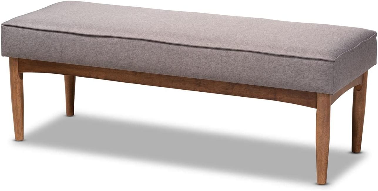 Baxton Studio Arvid Mid-Century Modern Gray Fabric Upholstered Wood Dining Bench