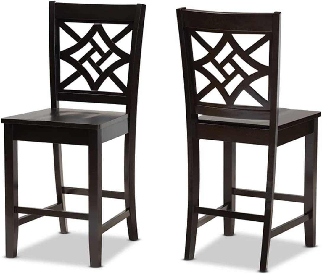 Baxton Studio Nicolette Modern and Contemporary Transitional Dark Brown Finished Wood 2-Piece Counter Stool Set