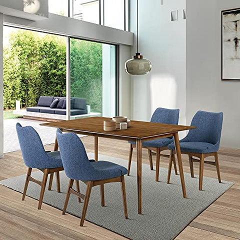 Armen Living Westmont and Azalea 5 Piece Dining Set, 59&#34; Rectangular, Blue/Walnut Wood