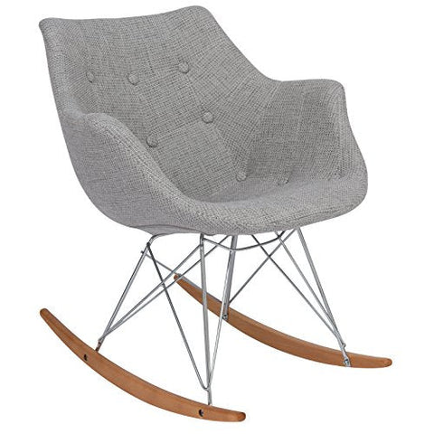 LeisureMod Willow Fabric Eiffel Base Modern Rocking Chair, Single, Grey