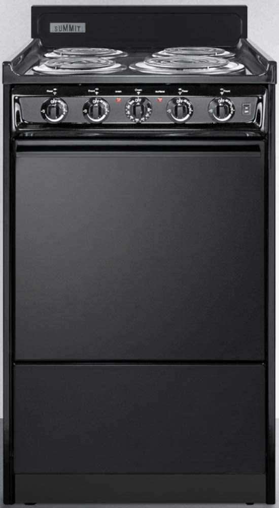 Summit TEM110C 20&#34;&#34; Freestanding Electric Range with 4 Coil Elements 2.46 cu. ft. Oven Capacity Chrome Drip Pans Storage Drawer Indicator Lights in Black