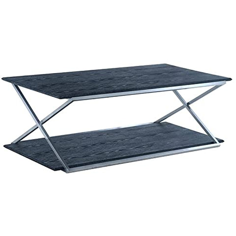 Armen Living Westlake Black Veneer Coffee Table with Brushed Stainless Steel Frame