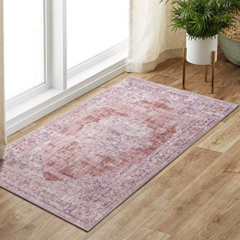 Gardenia Traditional Vintage Oriental Distressed Abstract Area Rug in Pink Color for Living Room Bedroom, 2x3