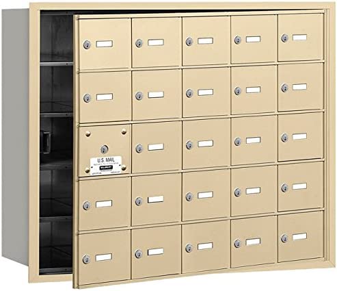 Salsbury Industries 3625SFP 4B Plus Horizontal Mailbox with Master Commercial Lock, 25 A Doors 24 Usable, Front Loading, Private Access, Sandstone