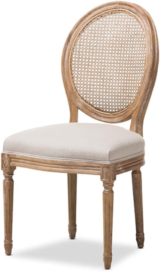 Baxton Studio Adelia French Vintage Cottage Upholstered Dining Side Chair with Round Cane Back