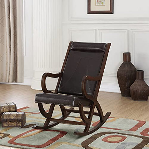 ACME Triton Rocking Chair - - Burgundy PU &amp; Walnut