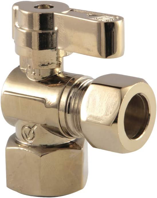 Kingston Brass KF4440PB Fip X 1/2 OD Comp Angle Stop Valve, Polished Brass