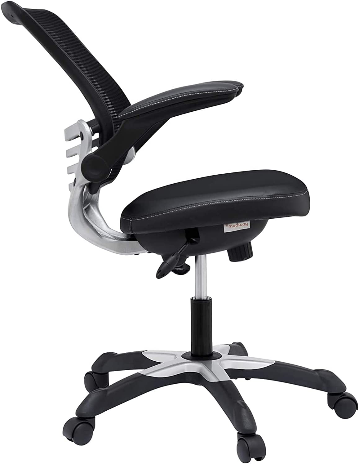 Modway Edge Mesh Back and White Vinyl Seat Office Chair With Flip-Up Arms - Computer Desks in Black