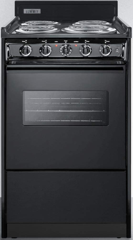 Summit TEM110CW 20 Freestanding Electric Range with 4 Coil Elements 2.46 cu. ft. Oven Capacity Chrome Drip Pans Storage Drawer Indicator Lights in Black