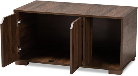 Baxton Studio Jasper Modern and Contemporary Walnut Brown Finished 2-Door Wood Cat Litter Box Cover House