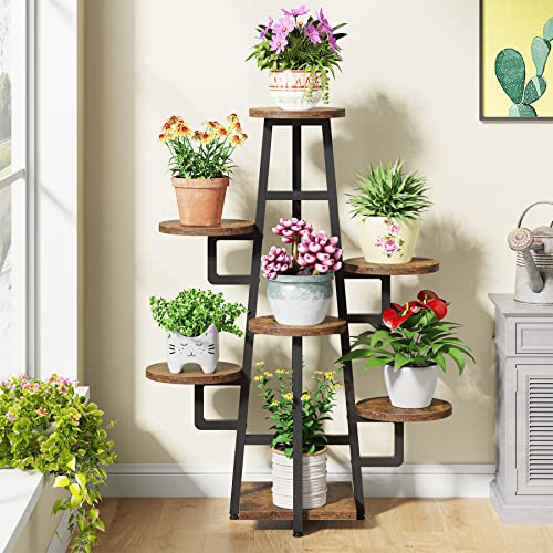 Tribesigns 7 Tier Plant Stand Indoor Tall Plant Shelf for Multiple Plants Wooden Corner Plant Pots Holder Rack Flower Stand Shelf Planter Organizer for Living Room Balcony Garden Rustic Brown