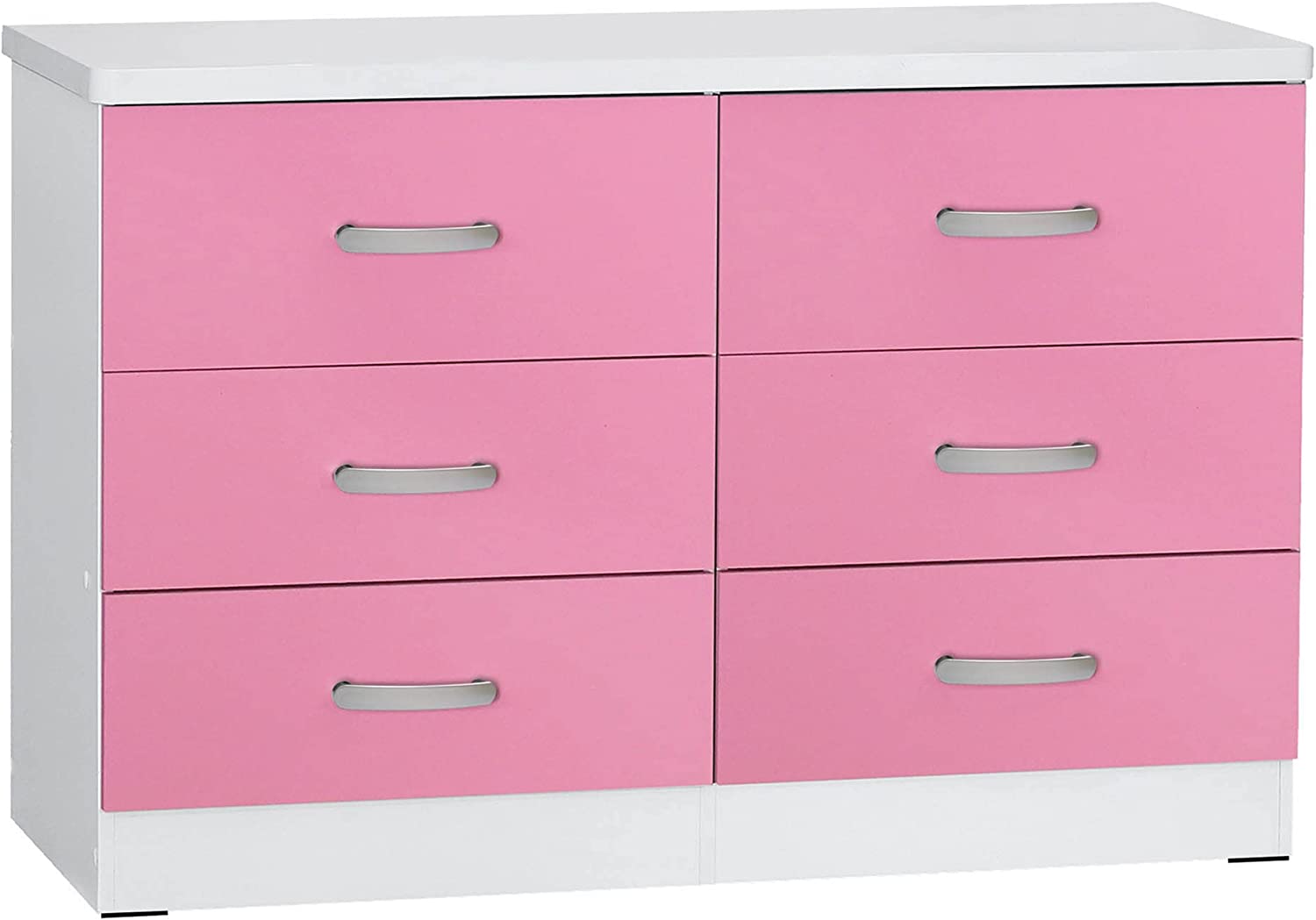 Better Home Products DD and PAM 6 Drawer Engineered Wood Dresser in White and Pink