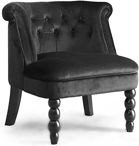 Baxton Studio Wholesale Interiors Flax Victorian Style Velvet Fabric Upholstered Vanity Accent Chair, Large, Black