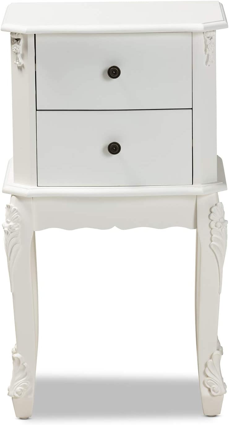 Baxton Studio Sophia Classic and Traditional French White Finished Wood 2-Drawer Nightstand