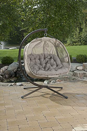 Flower House FHPC100-BRK Hanging Pumpkin Loveseat Chair with Stand for Relaxing, Bark, Arm Rest|Cushion Availability, Textilene
