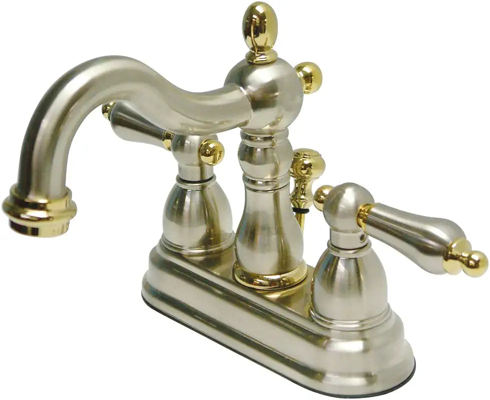 Kingston Brass KB1604AL Heritage 4-Inch Centerset Lavatory Faucet with Metal Lever Handle, Polished Chrome and Polished Brass