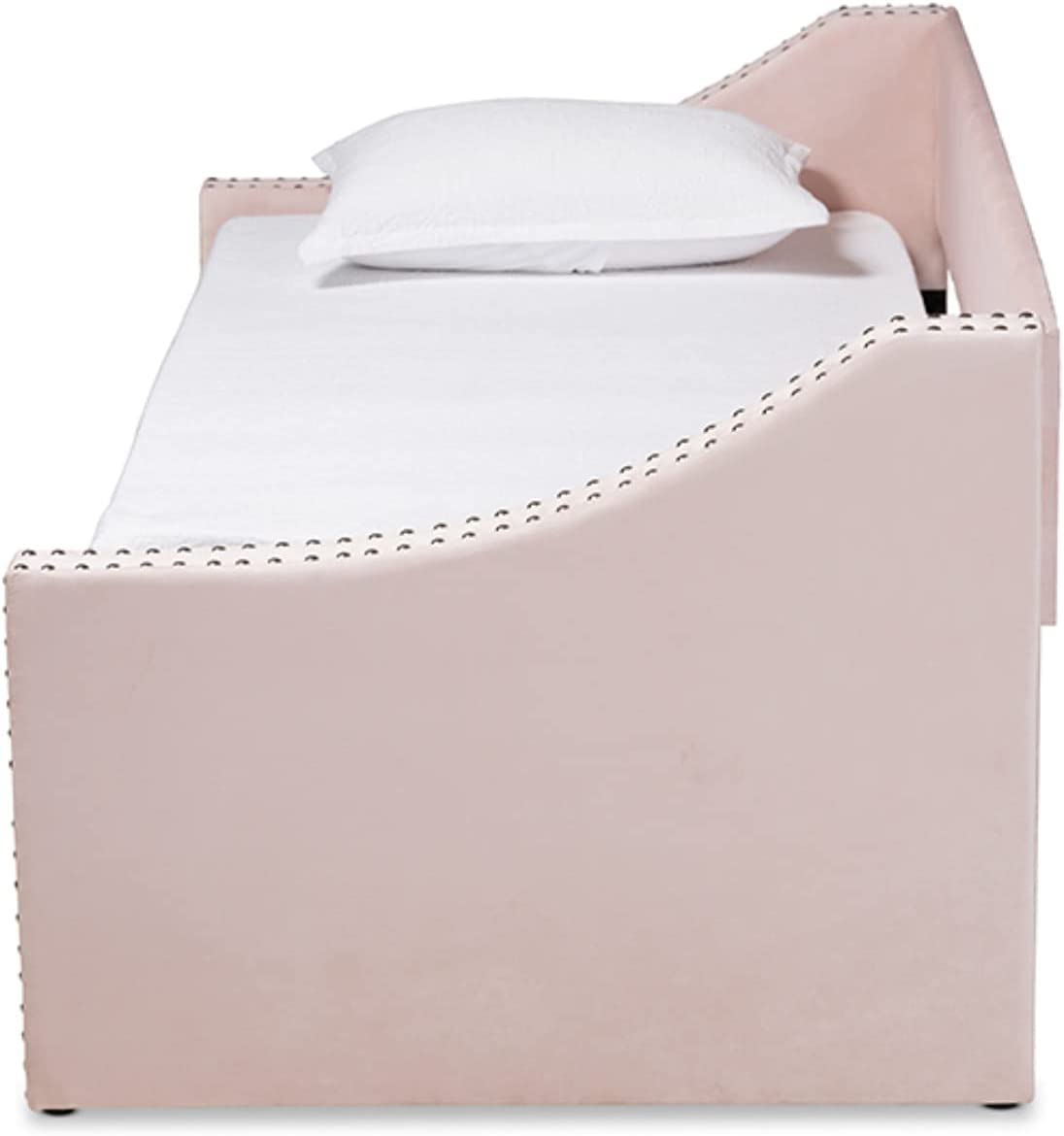 Baxton Studio Raphael Modern and Contemporary Pink Velvet Fabric Upholstered Twin Size Daybed with Trundle