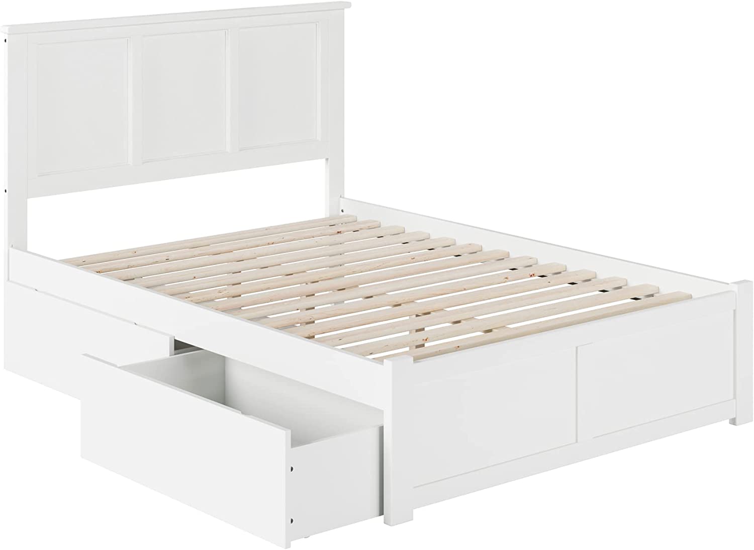 Atlantic Furniture Madison Platform Flat Panel Footboard and Turbo Charger with Urban Bed Drawers, Full, White