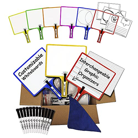 KleenSlate Customizable Handheld Whiteboards with Clear Dry Erase Sleeves &amp; Markers, Class Set of 36