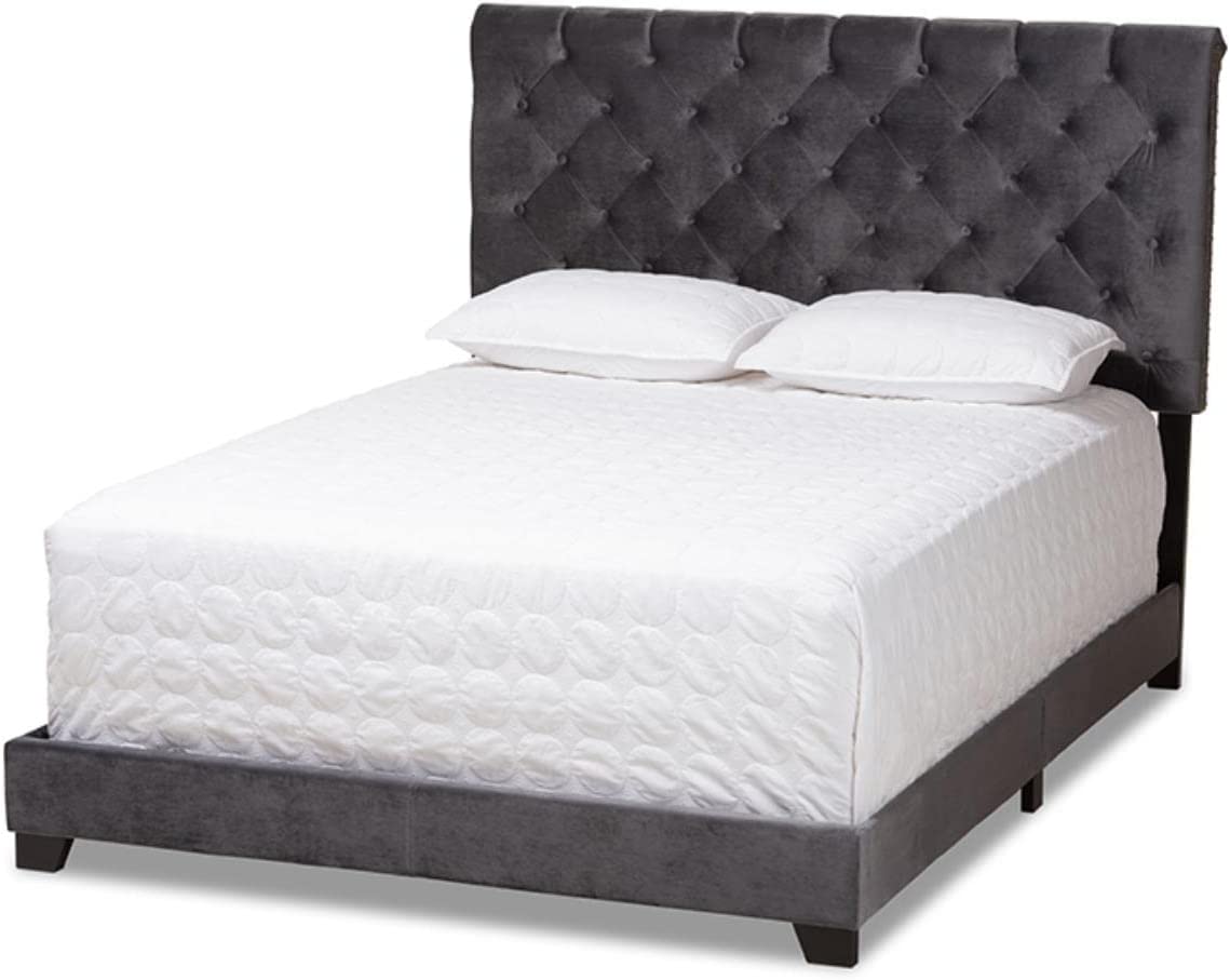 Baxton Studio Candace Luxe and Glamour Dark Grey Velvet Upholstered Full Size Bed