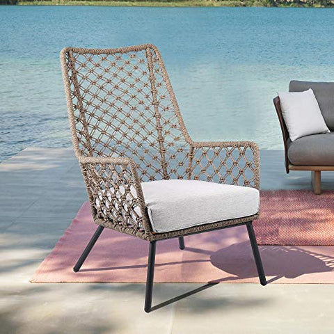 ARMEN LIVING LCMPCHTRU Marco Indoor Outdoor Steel Lounge Chair with Truffle Rope and Grey Cushion