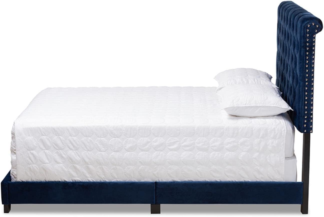 Baxton Studio Candace Luxe and Glamour Navy Velvet Upholstered Queen Size Bed